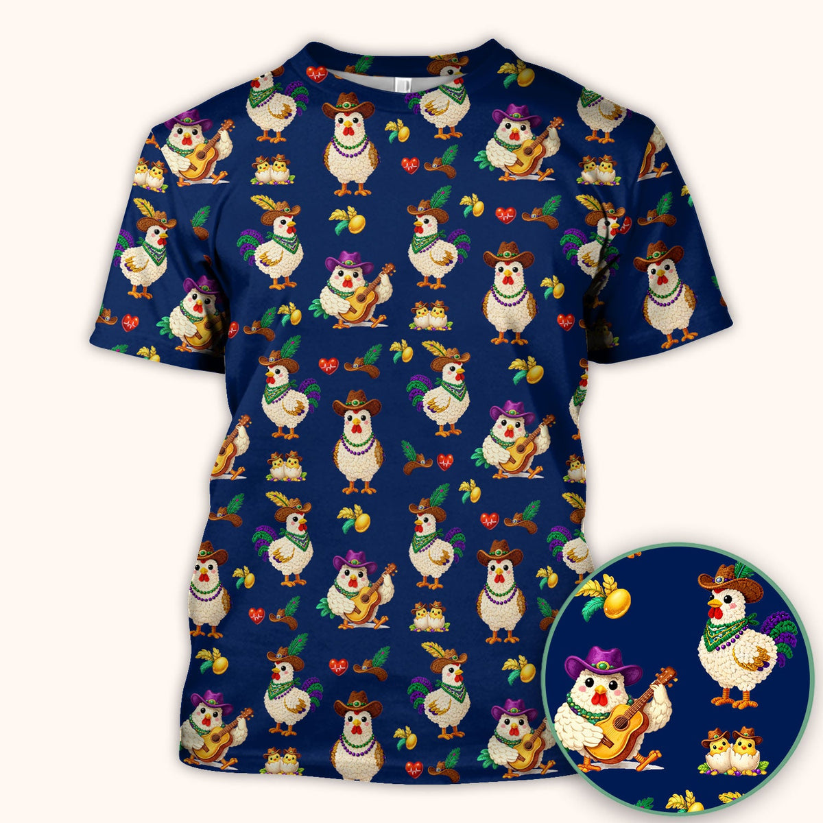 Mardi Gras Rooster Cowboy Nurse Scrub Top