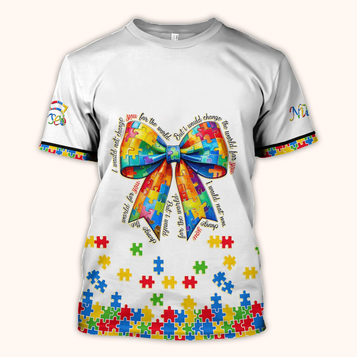 Autism Puzzle Bow Colorful Pieces Nurse Scrub Top