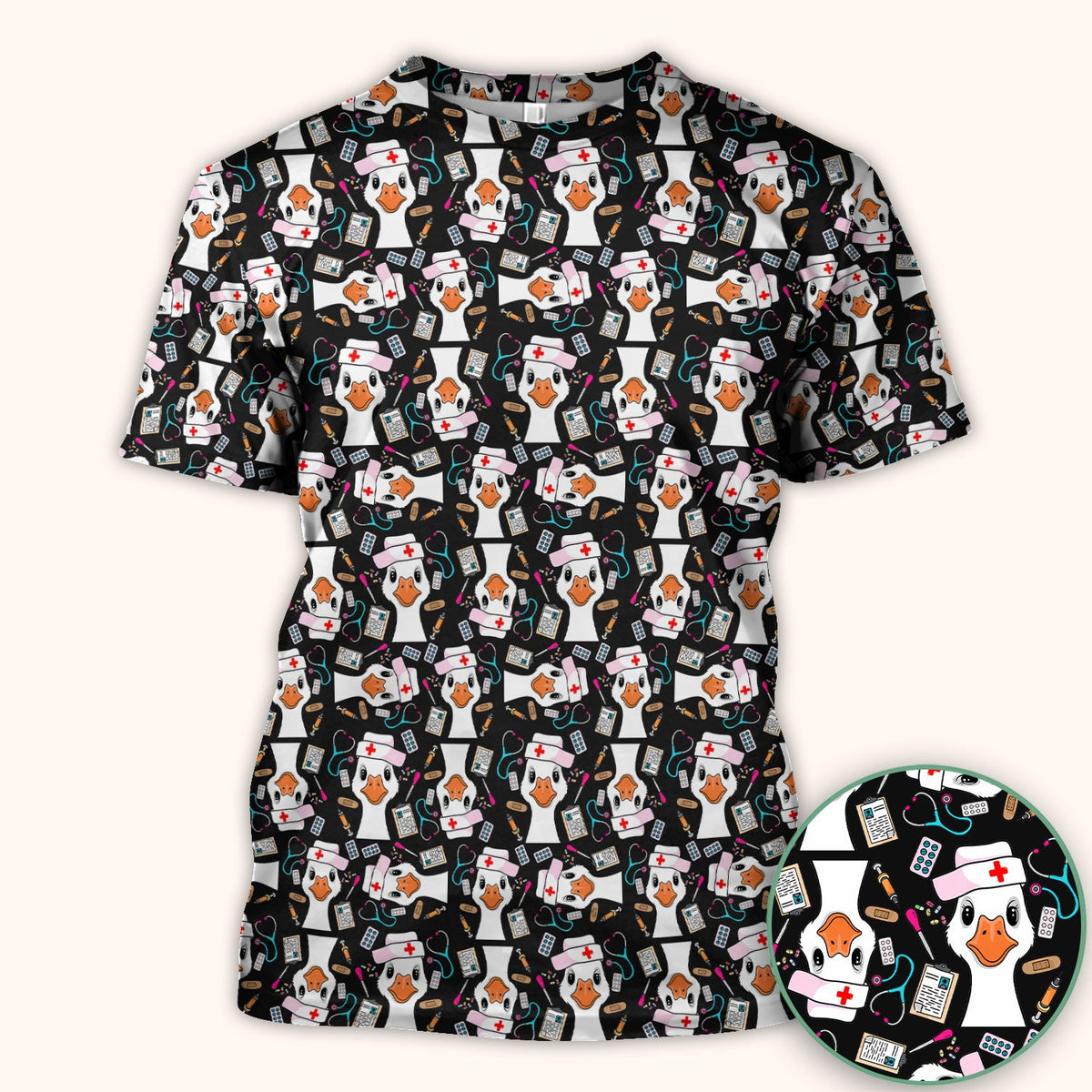 Duck Wearing Hat With Medical Tools Nurse Scrub Top