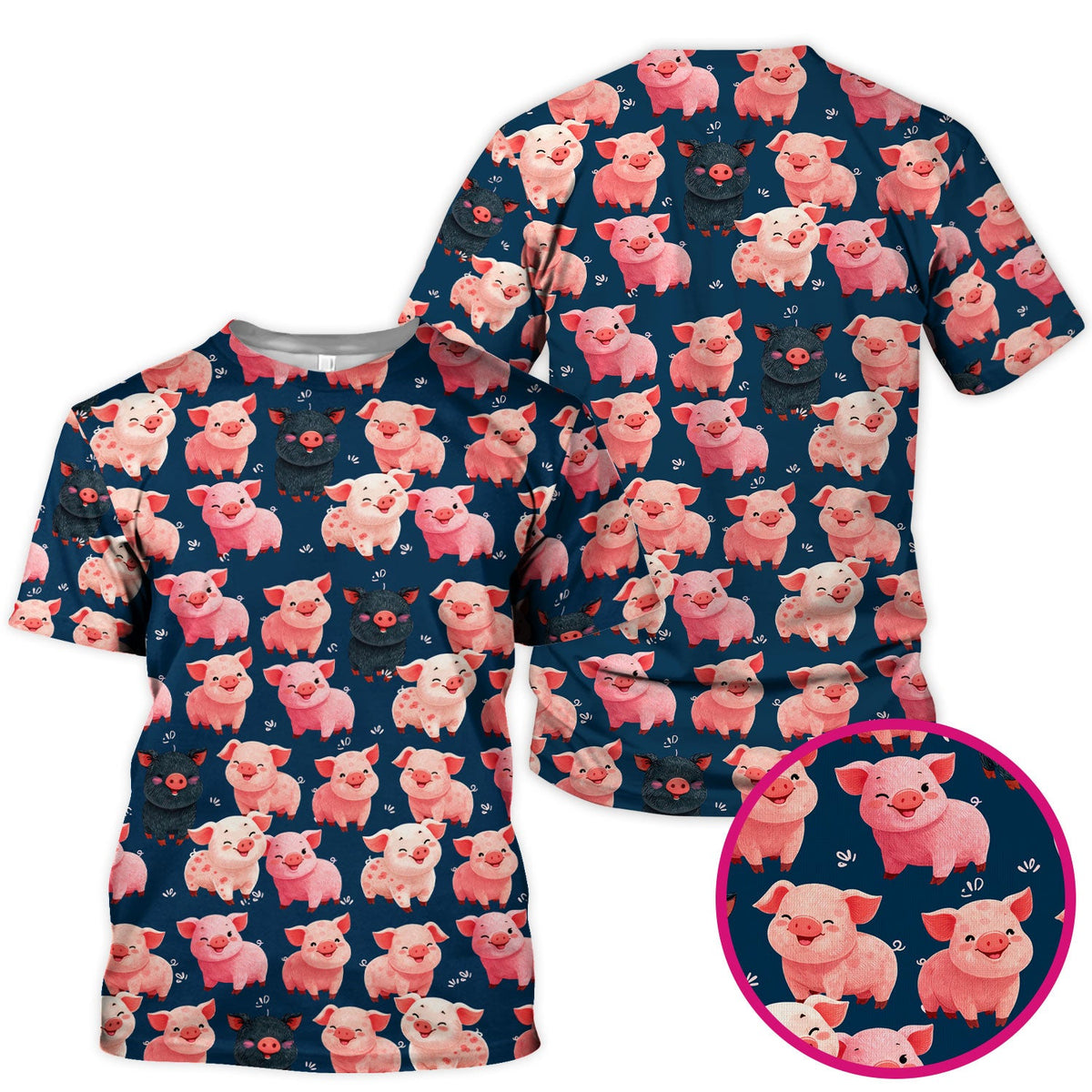Funny Farm Pig Cartoon Pattern Scrub Top, Comfortable Scrubs for Nurses