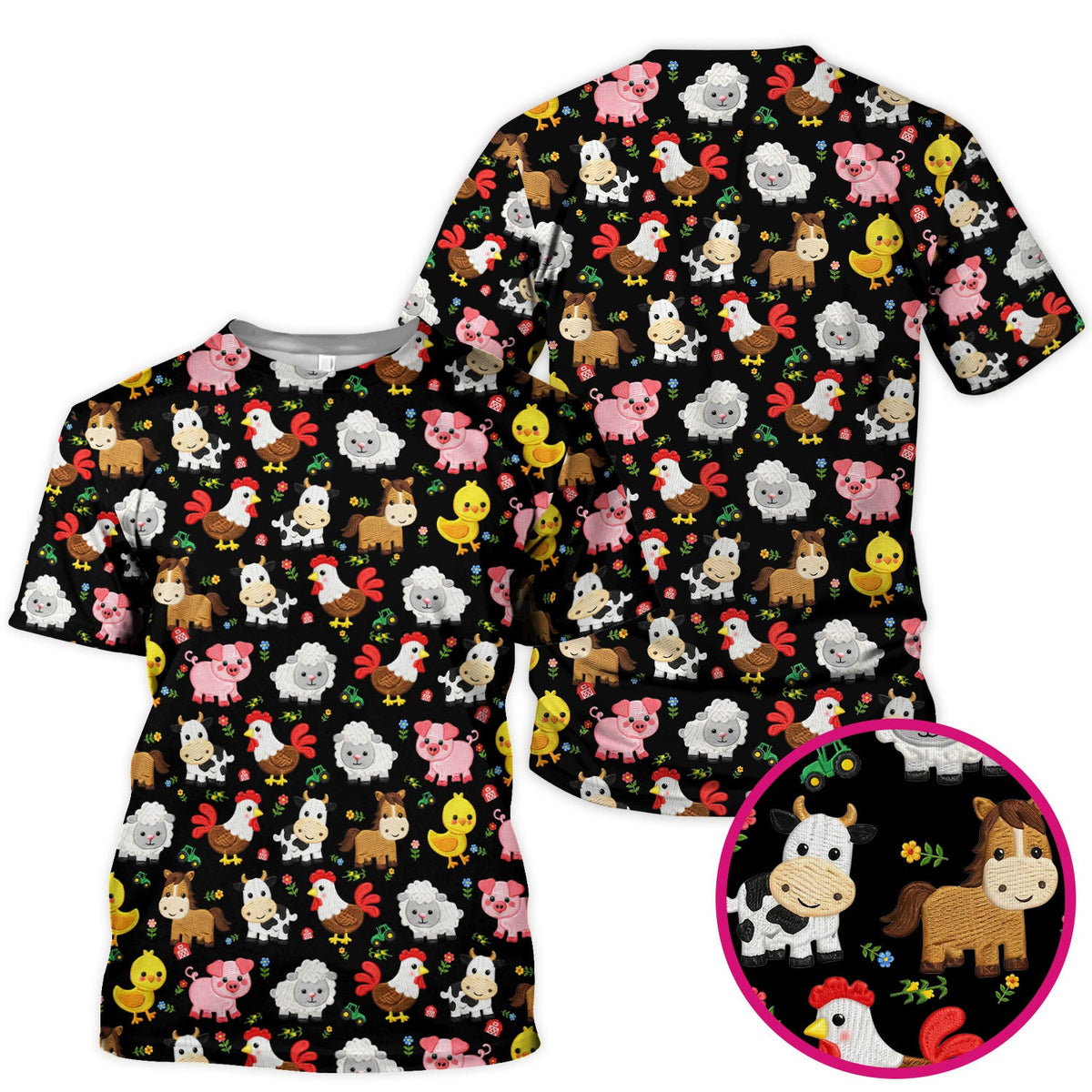 Cartoon Farm Animal Nurse Scrub Top