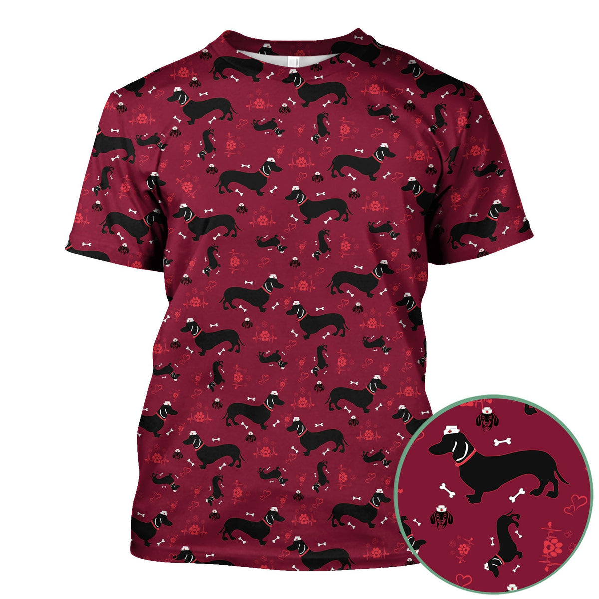 Dachshund Scrub Top - Cute Dog Print Scrubs for Women, Men Multi Color - Animal Scrub Shirt Gift for Nurse, CNA, RN, Doctor