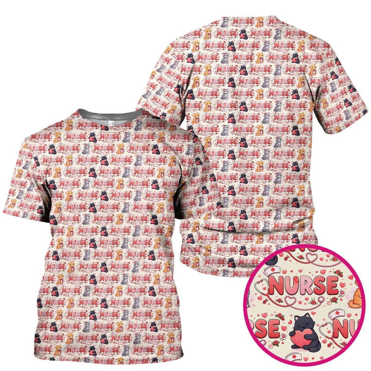 Cat Heart Nurse Scrub Top - Valentines Day Gift