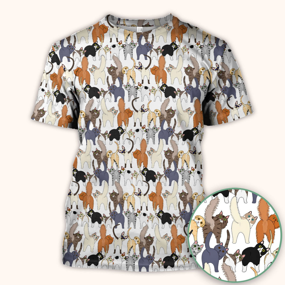 Whimsical Multicolor Cat Cartoon Nurse Scrub Top
