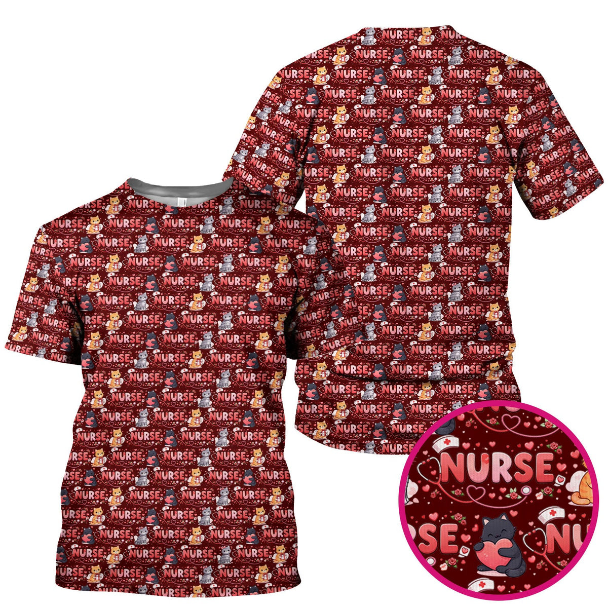 Cat Heart Nurse Scrub Top - Valentines Day Gift
