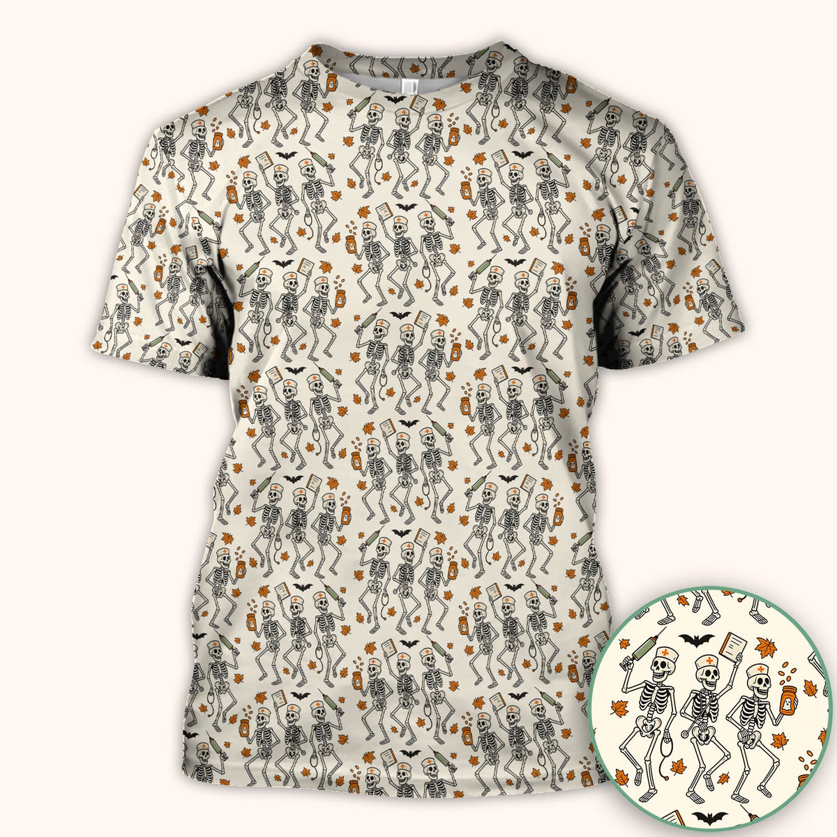 Skeleton Nurse Scrub Top - Halloween Gift