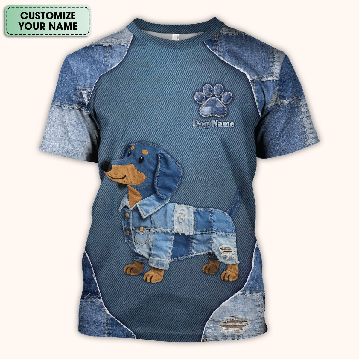 Personalized Denim Dachshund Nurse Scrub Top