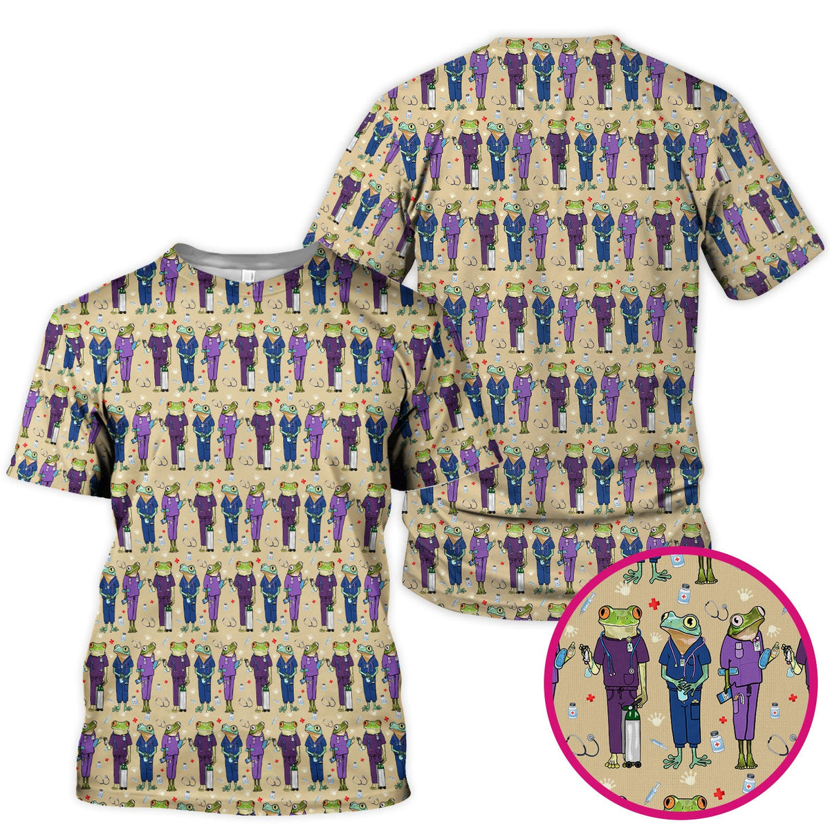 Frog Print Nurse Scrub Top