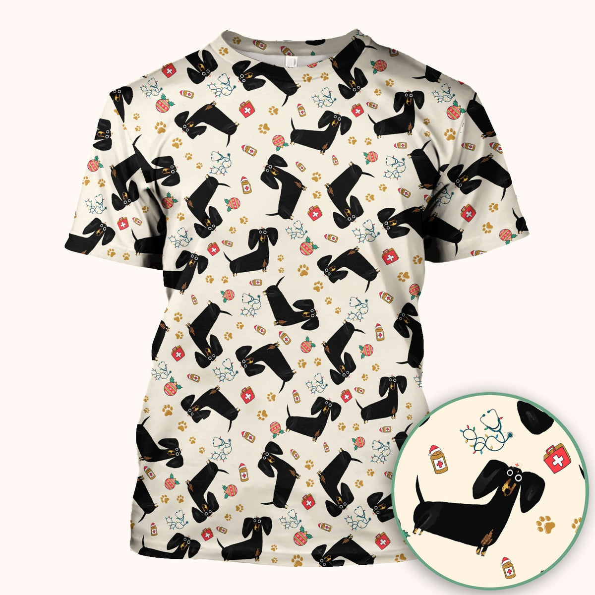 Black Dachshund Nurse Scrub Top - Gift For Dog Lover