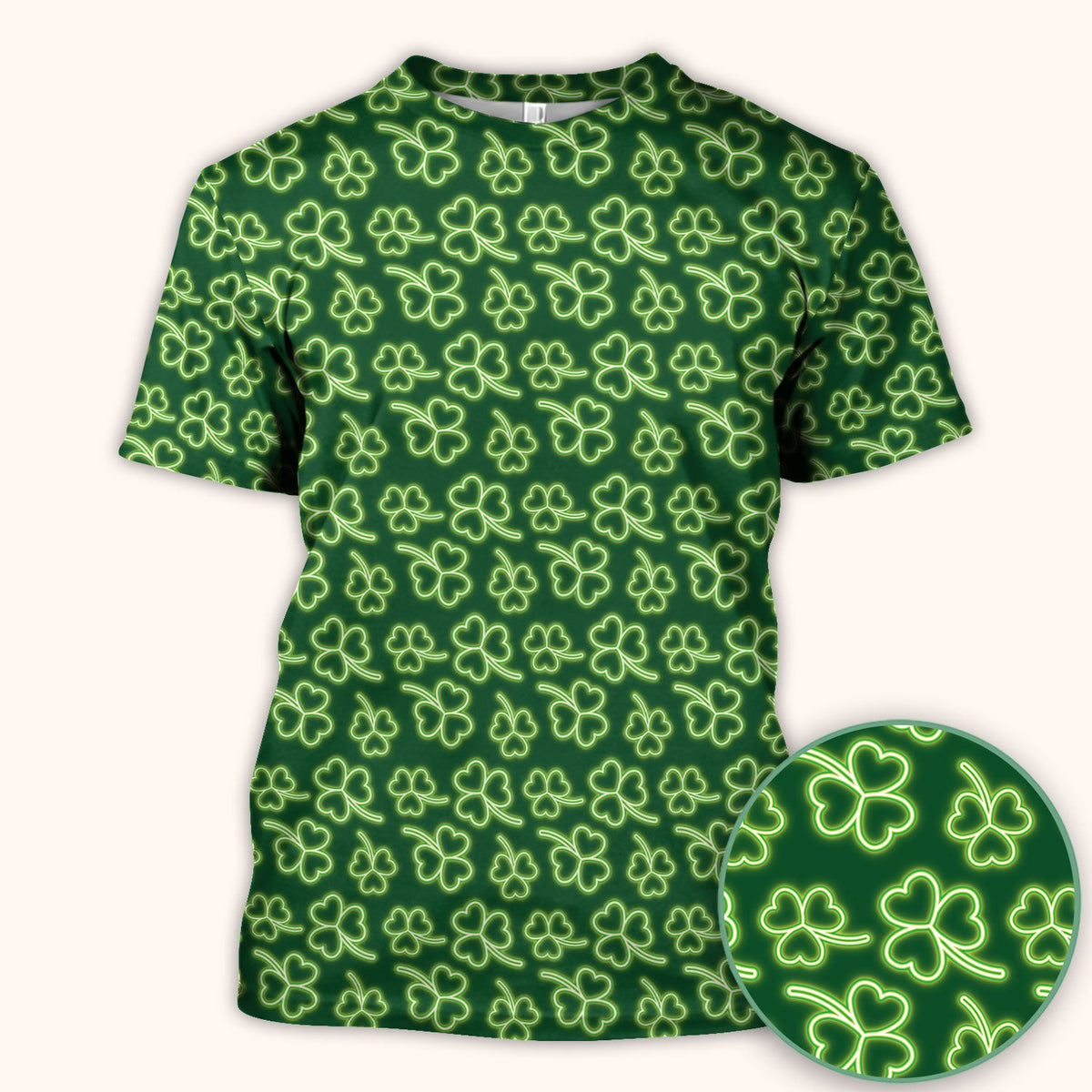 Neon Shamrock Nurse Scrub Top, St. Patrick’s Day Glow Green Pattern Pattern Shirt,  Breathable Fabrics Nursing Uniform