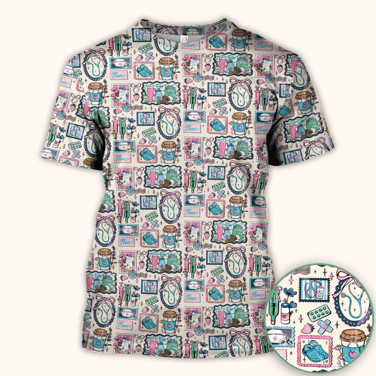 Stethoscope Syringe Frame Nurse Scrub Top
