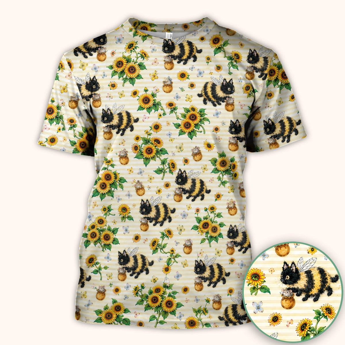 Bumblebee Cat Sunflower Nurse Scrub Top