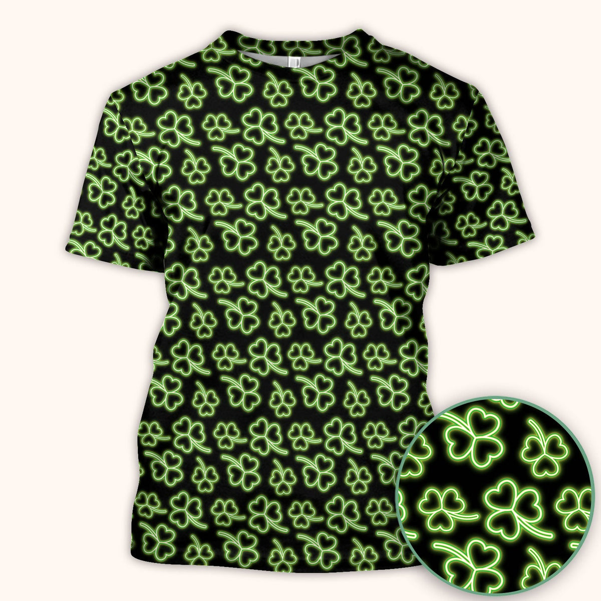 Neon Shamrock Nurse Scrub Top, St. Patrick’s Day Glow Green Pattern Pattern Shirt,  Breathable Fabrics Nursing Uniform