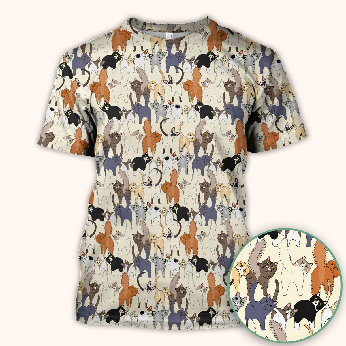 Whimsical Multicolor Cat Cartoon Nurse Scrub Top
