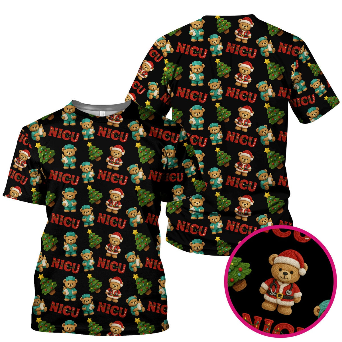 NICU Nurse Teddy Bear Scrub Top - Christmas Gift