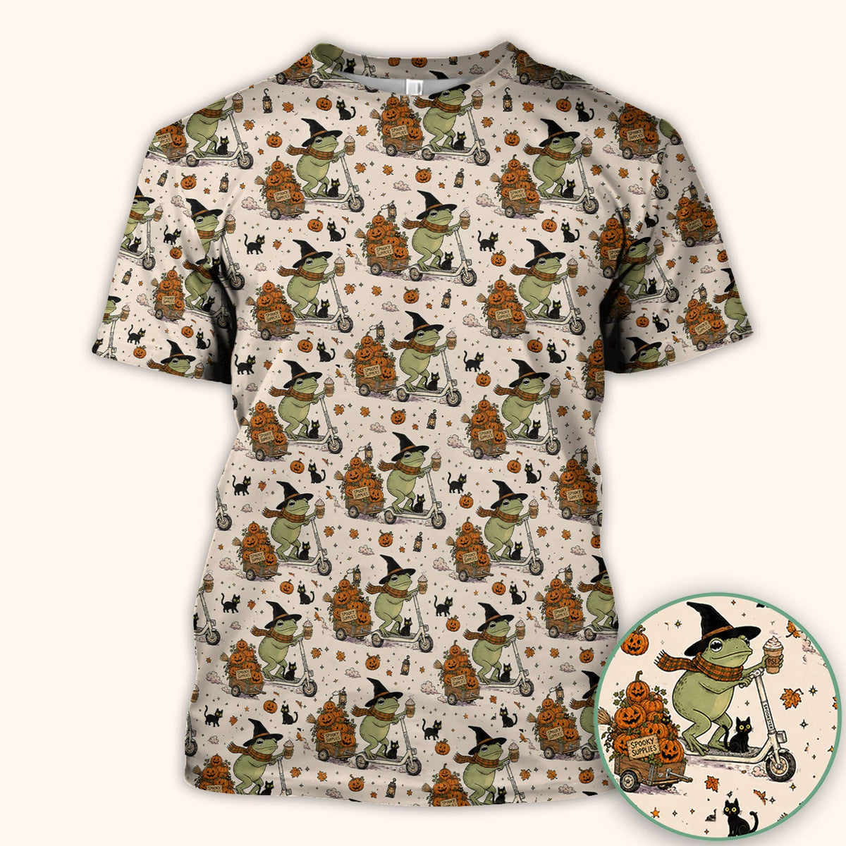 Halloween Witch Frog Pumpkins Nurse Scrub Top