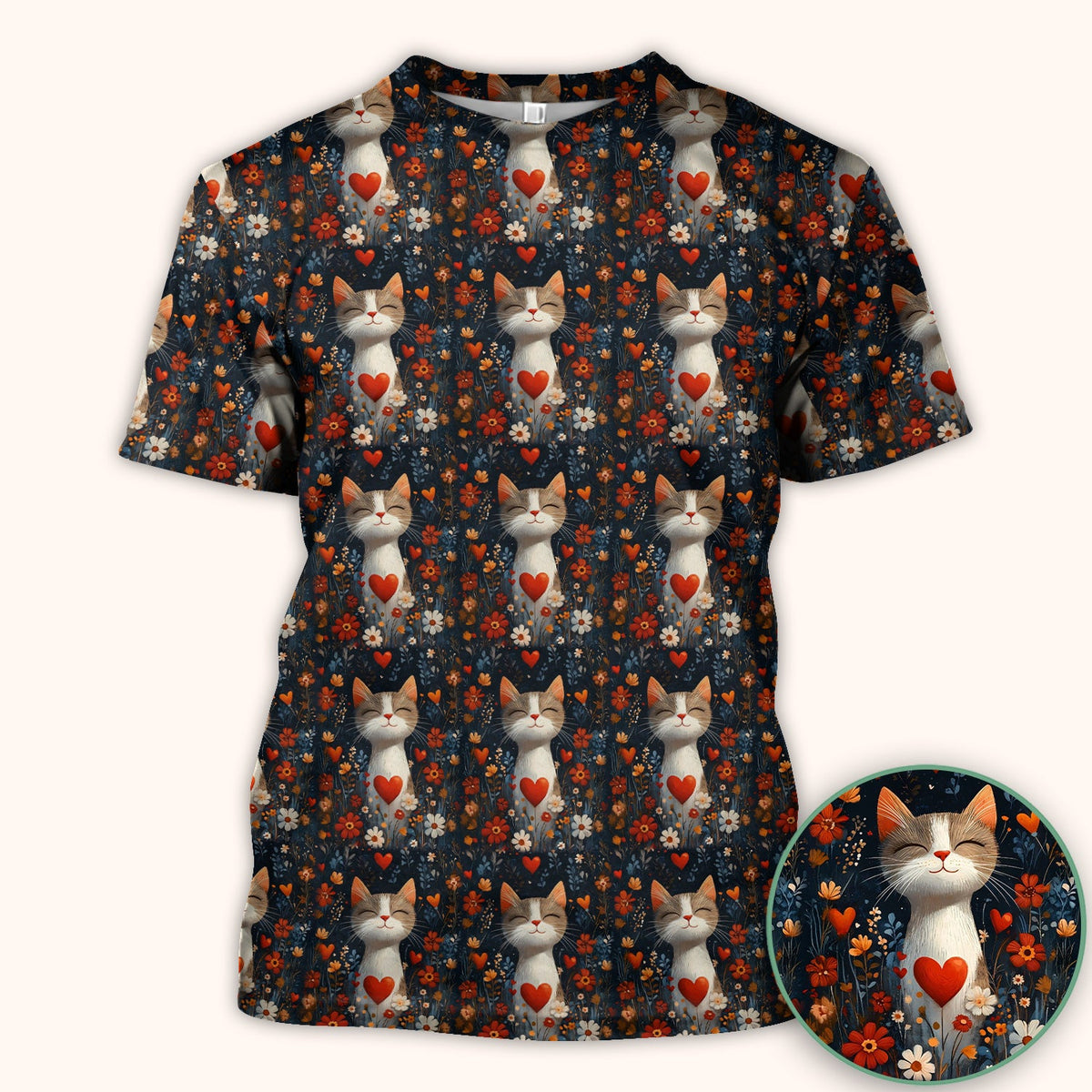 Cat Heart Floral Garden Nurse Scrub Top