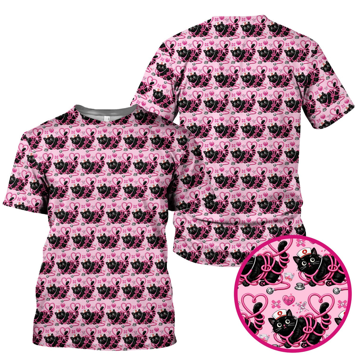 Valentine Cat Nurse Heart Scrub Top
