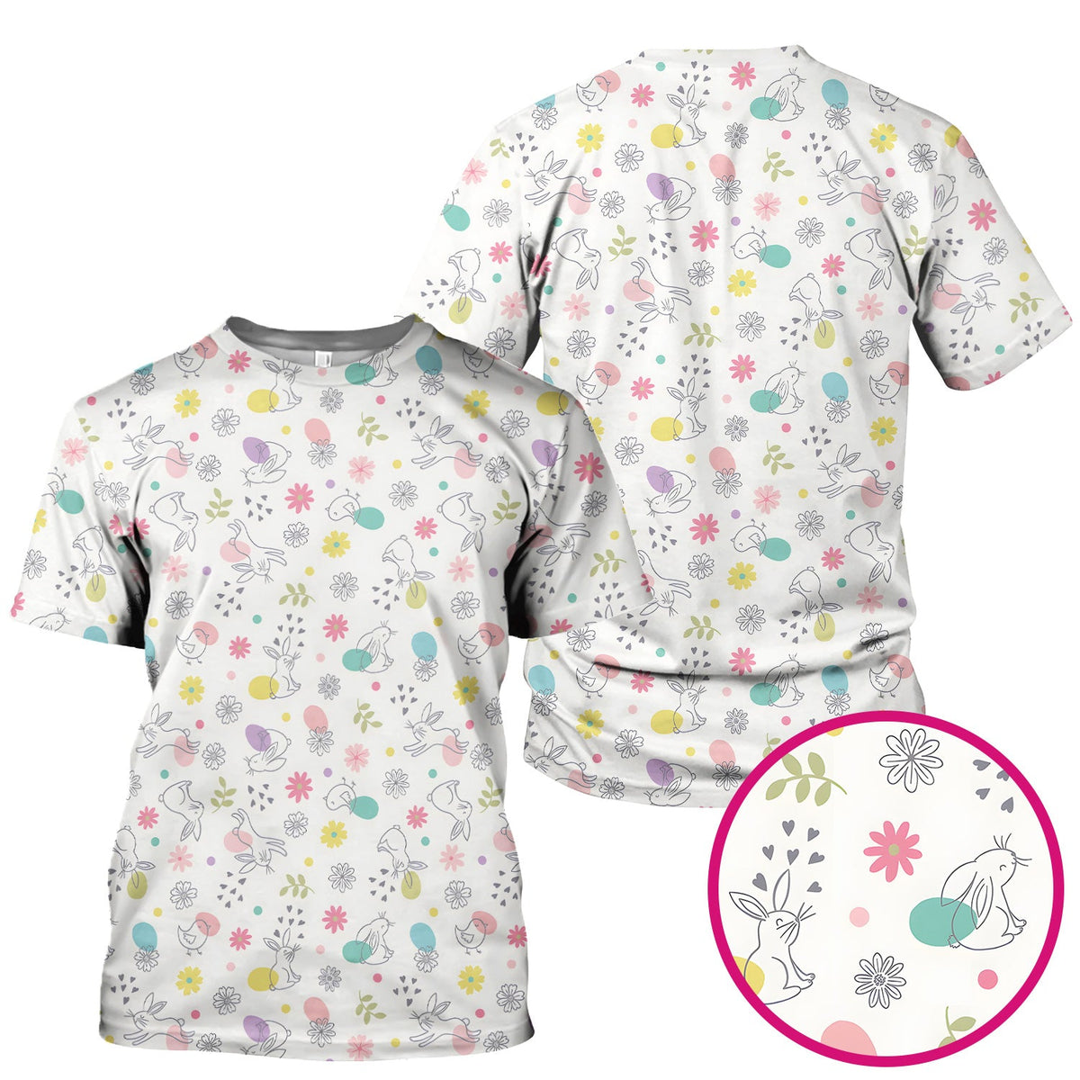 Whimsical Easter Bunny Eggs Nurse Scrub Top
