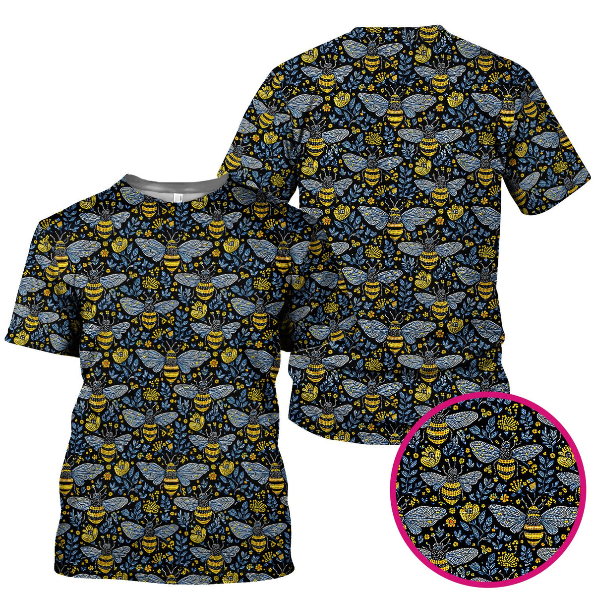 Honey Bee And Wildflower Garden Pattern Scrub Top, Comfortable Scrubs for Nurses