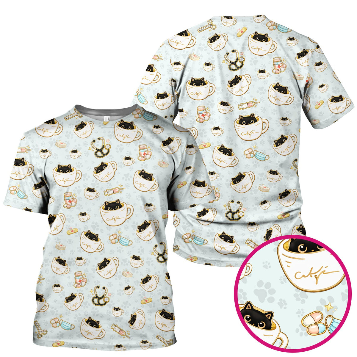 Coffee Cat Nurse Scrub Top