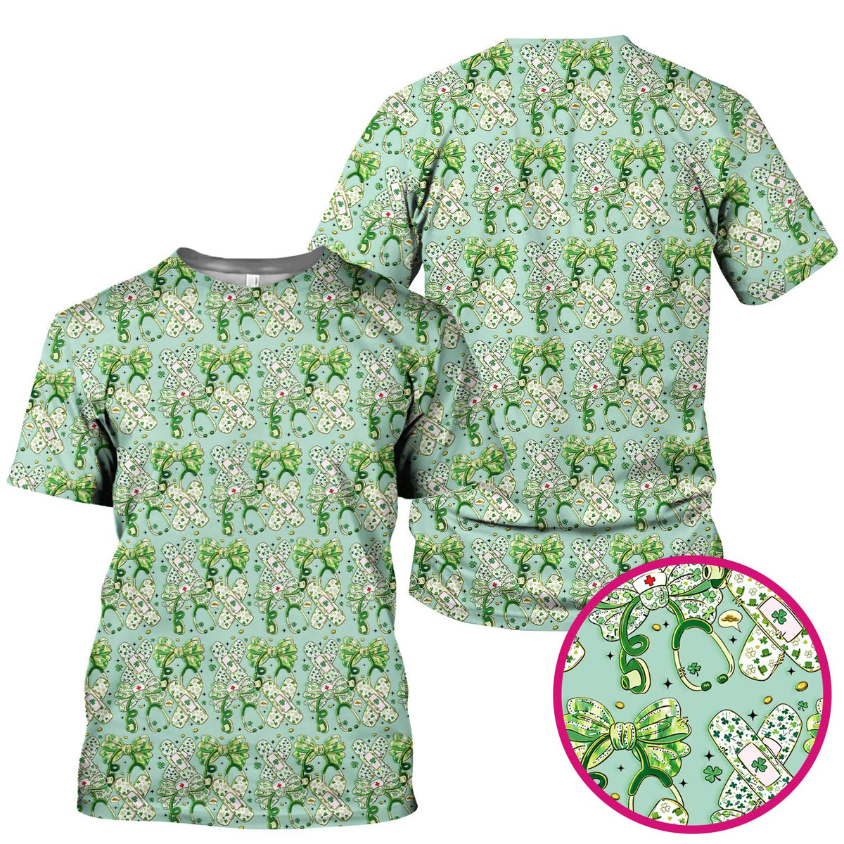 St Patrick Shamrock Stethoscope Nurse Scrub Top