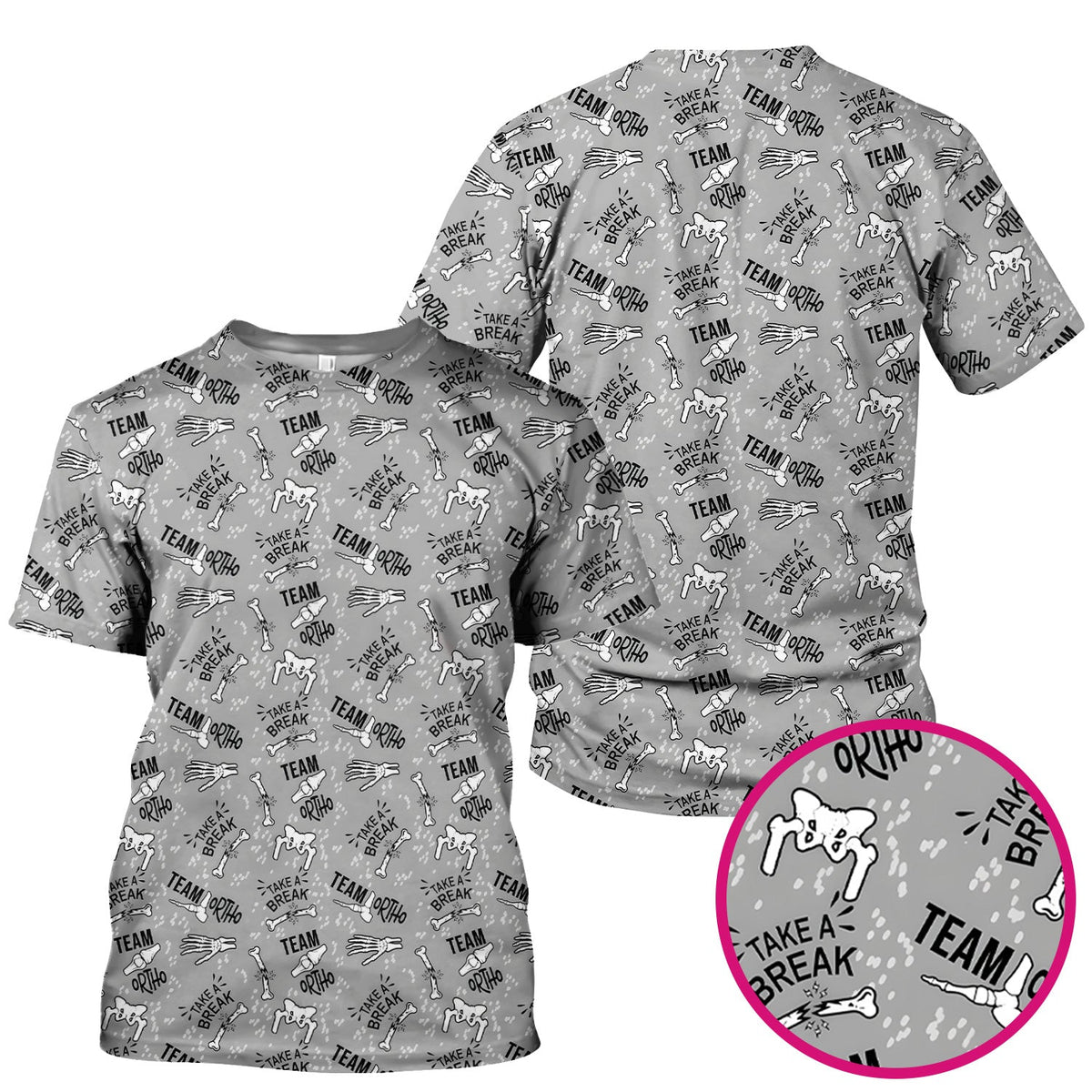 Team Ortho Bone Joint Print Scrub Top, Breathable Fabrics Nursing Uniform