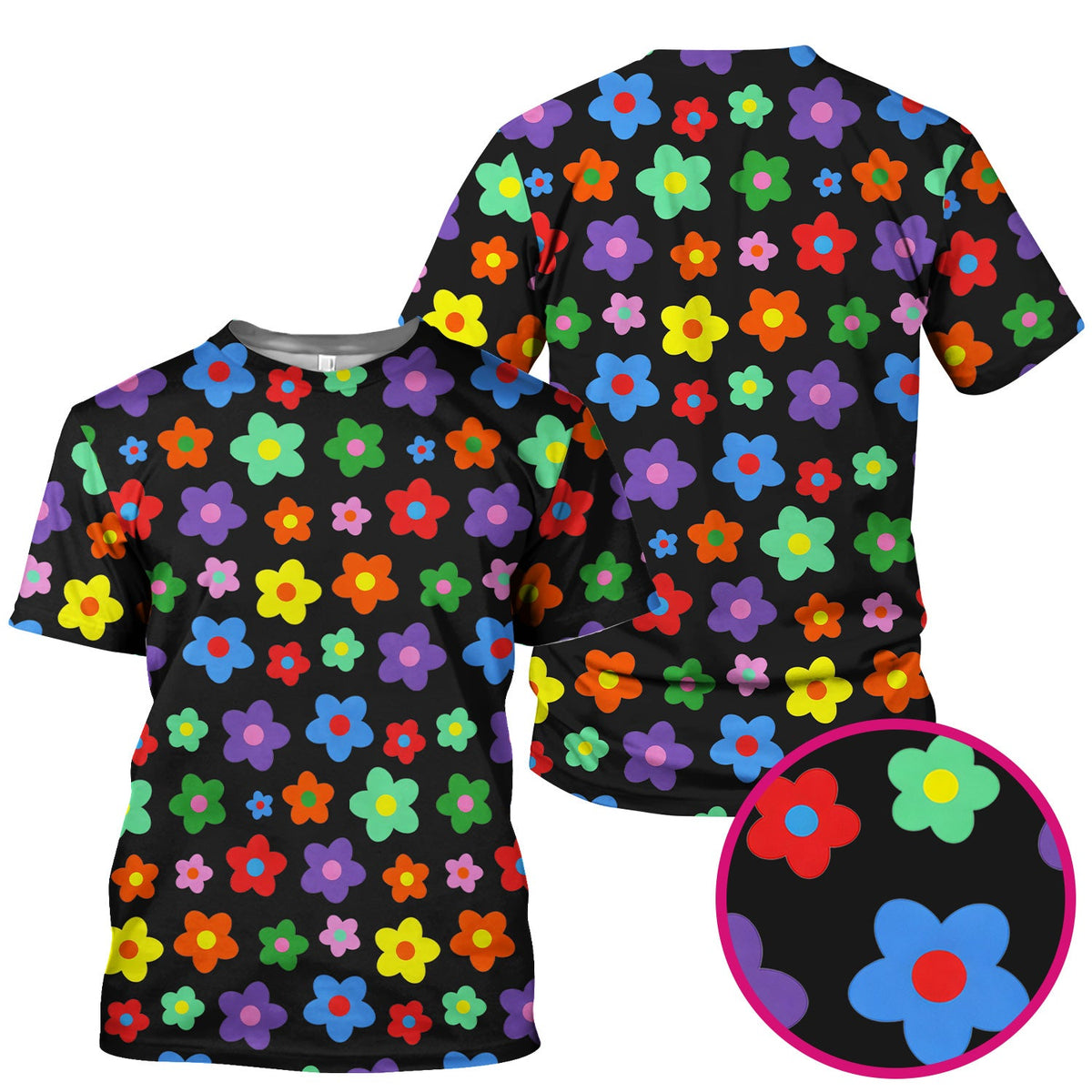 Colorful Retro Flower Nurse Scrub Top