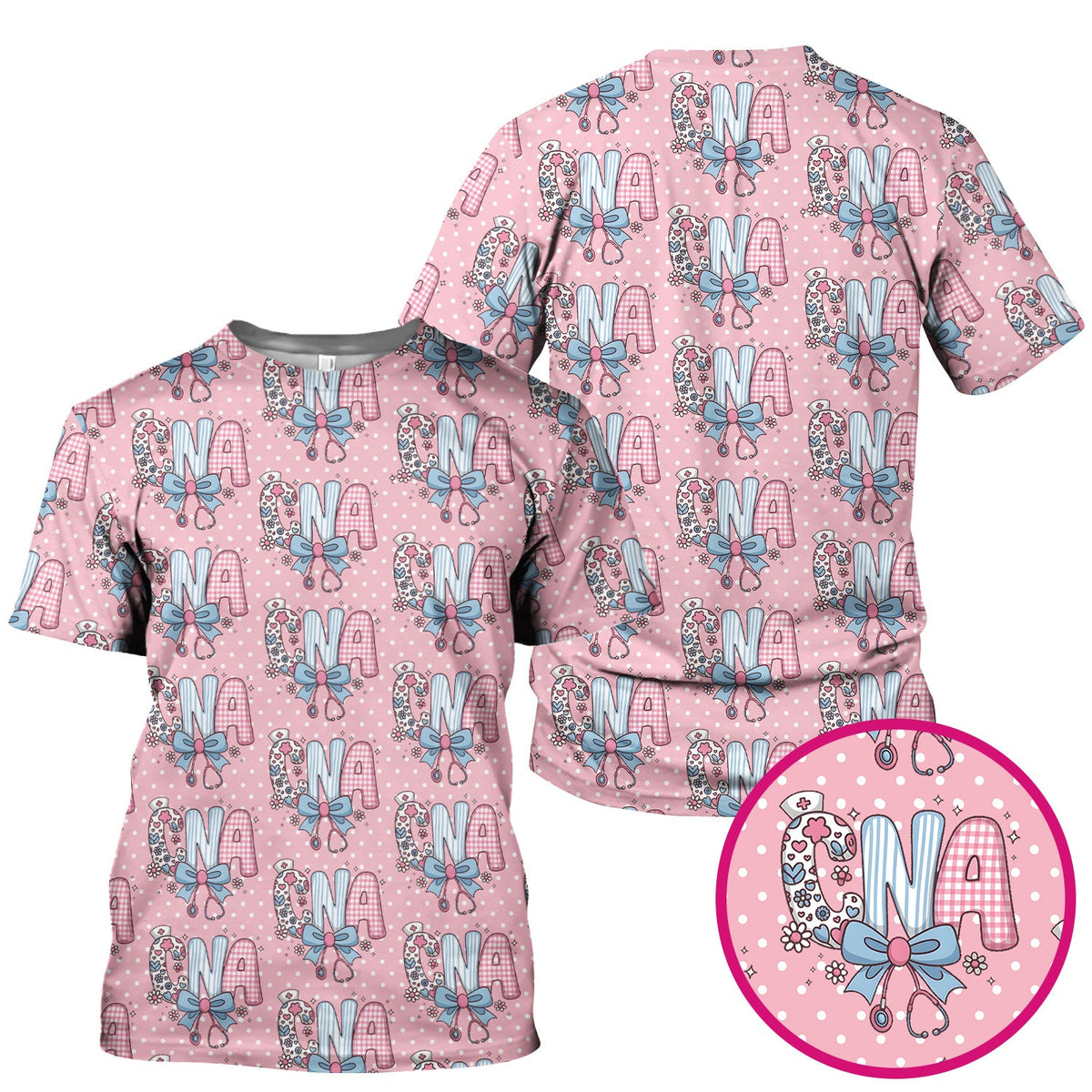 Floral Bow Nurse Scrub Top