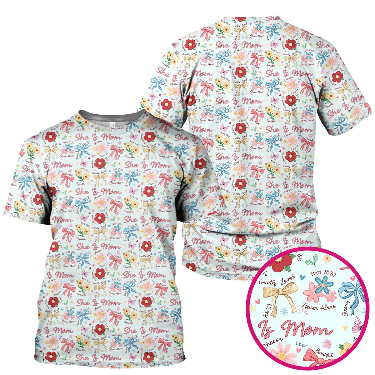 She Is Mom Floral Bow Nurse Scrub Top
