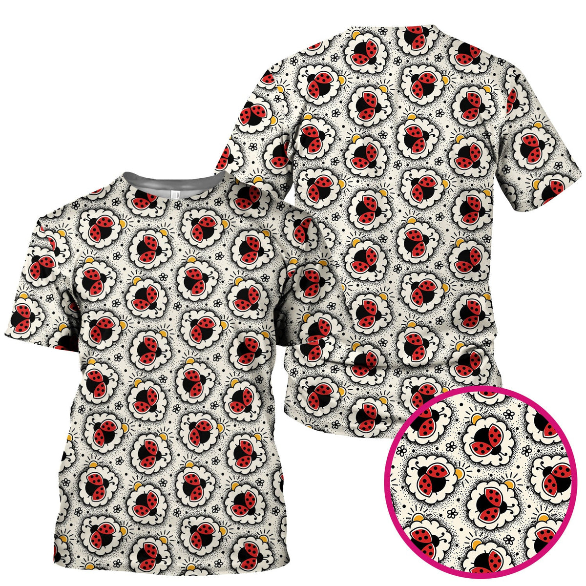 Ladybug Floral Frame Nurse Scrub Top