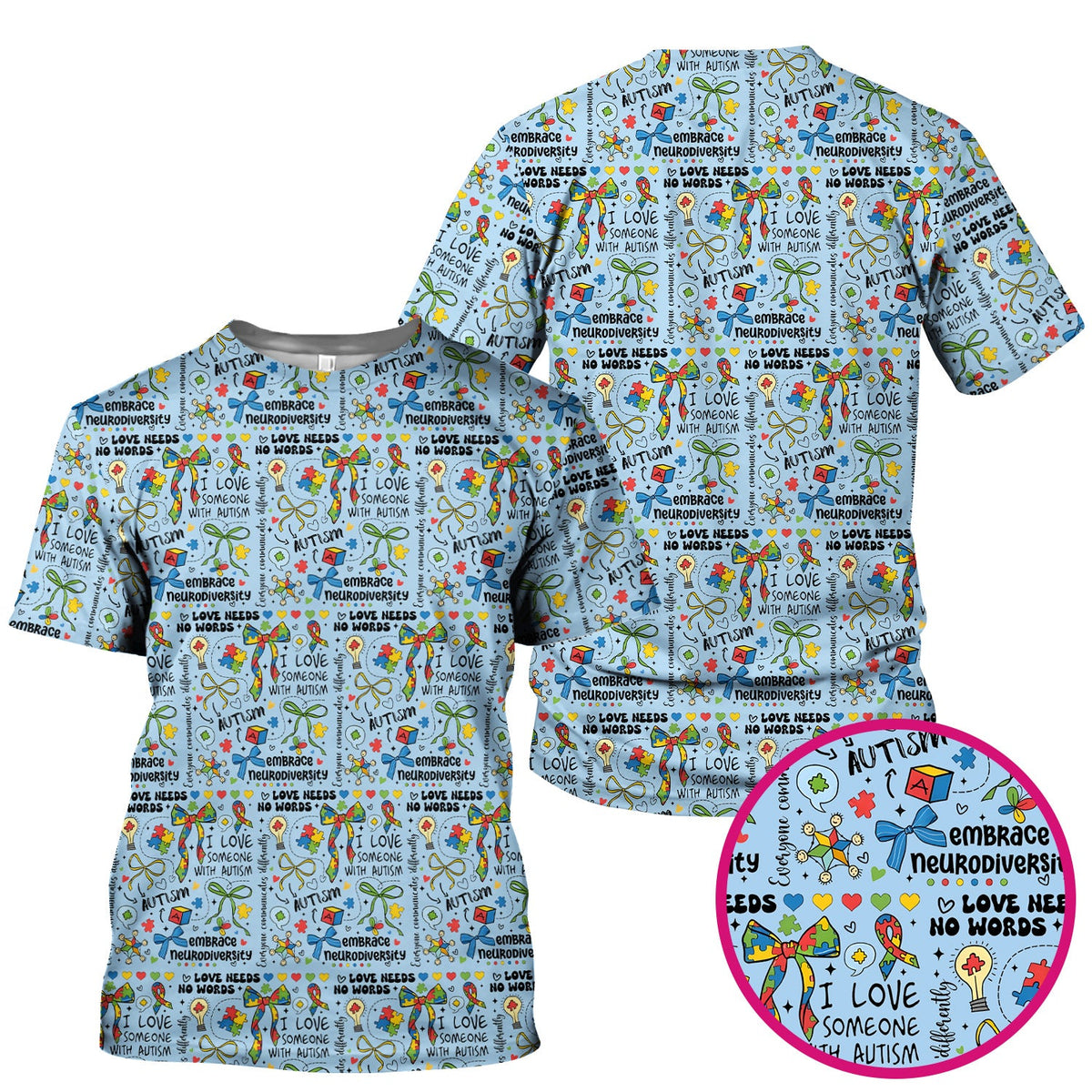 Autism Awareness Puzzle Ribbon Pastel Nurse Scrub Top