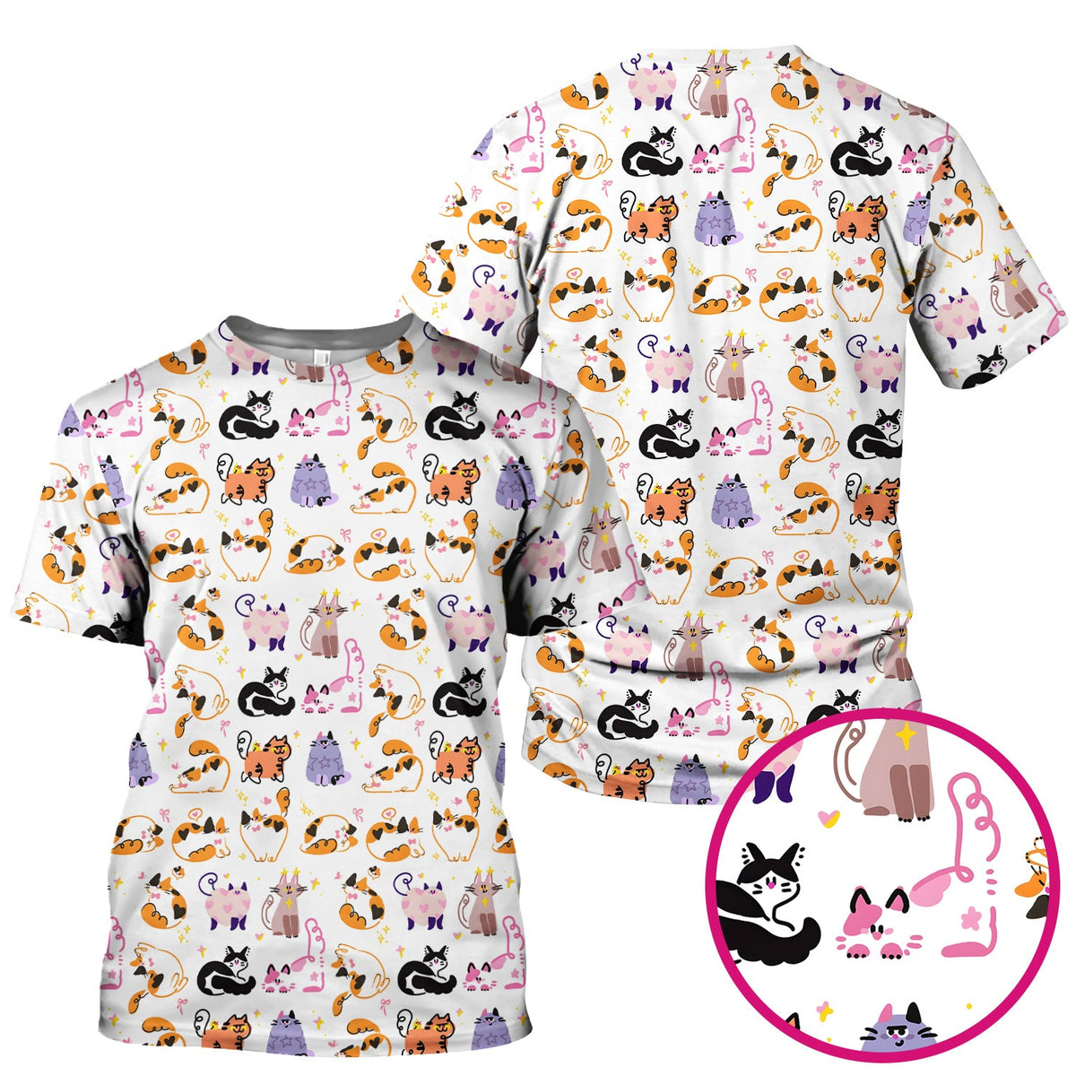 Funny Cat Pattern Scrub Top, Cute Cats Nursing Uniform For Women