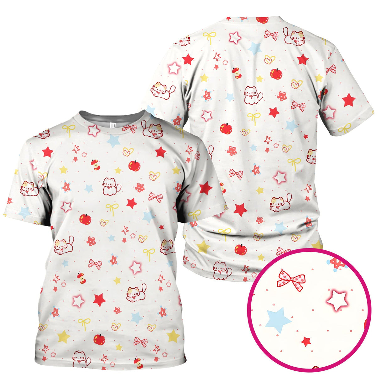 Kawaii Cat Bow Star Nurse Scrub Top