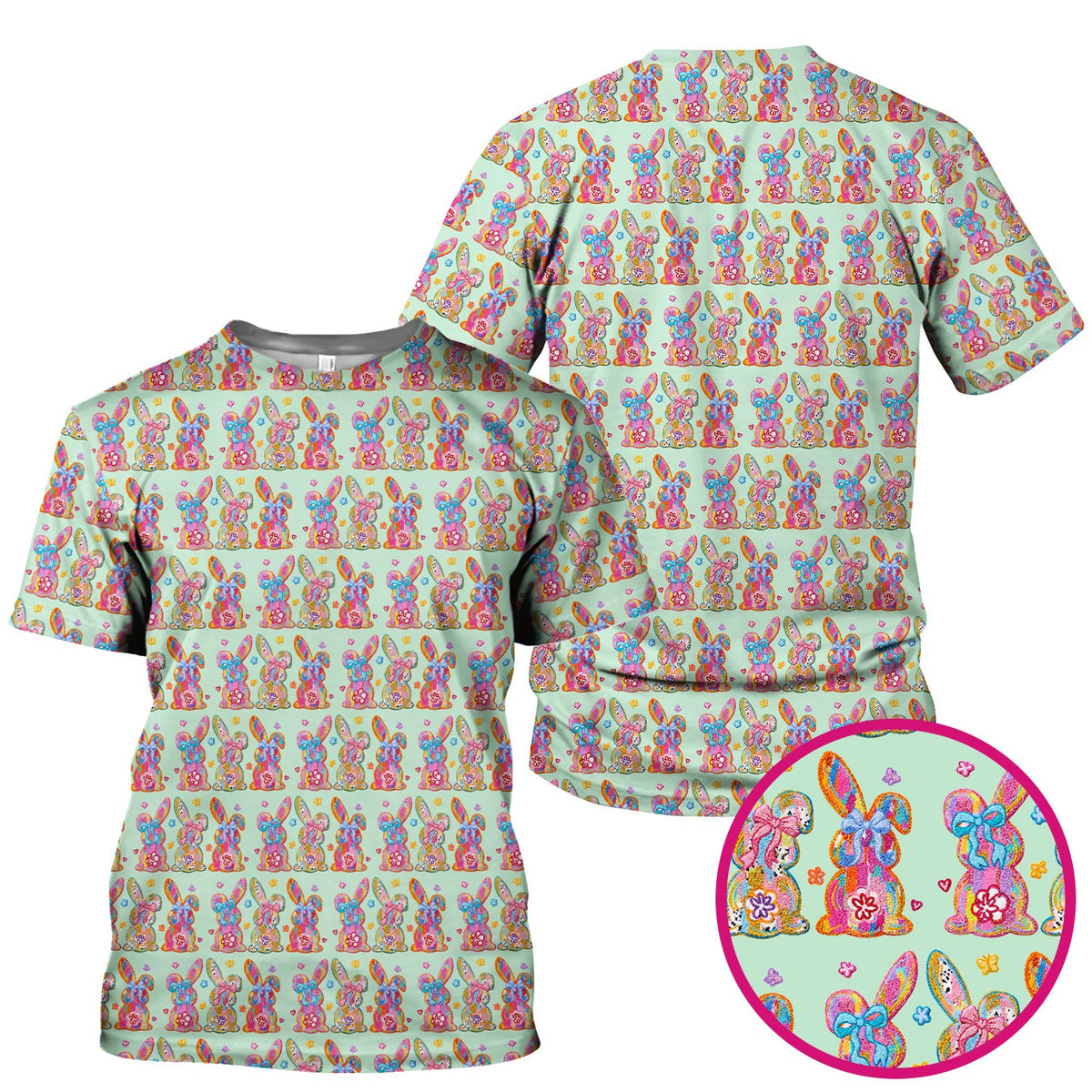 Cute Pastel Bunny Floral Pattern Scrub Top, Comfortable Scrubs for Nurses, Easter