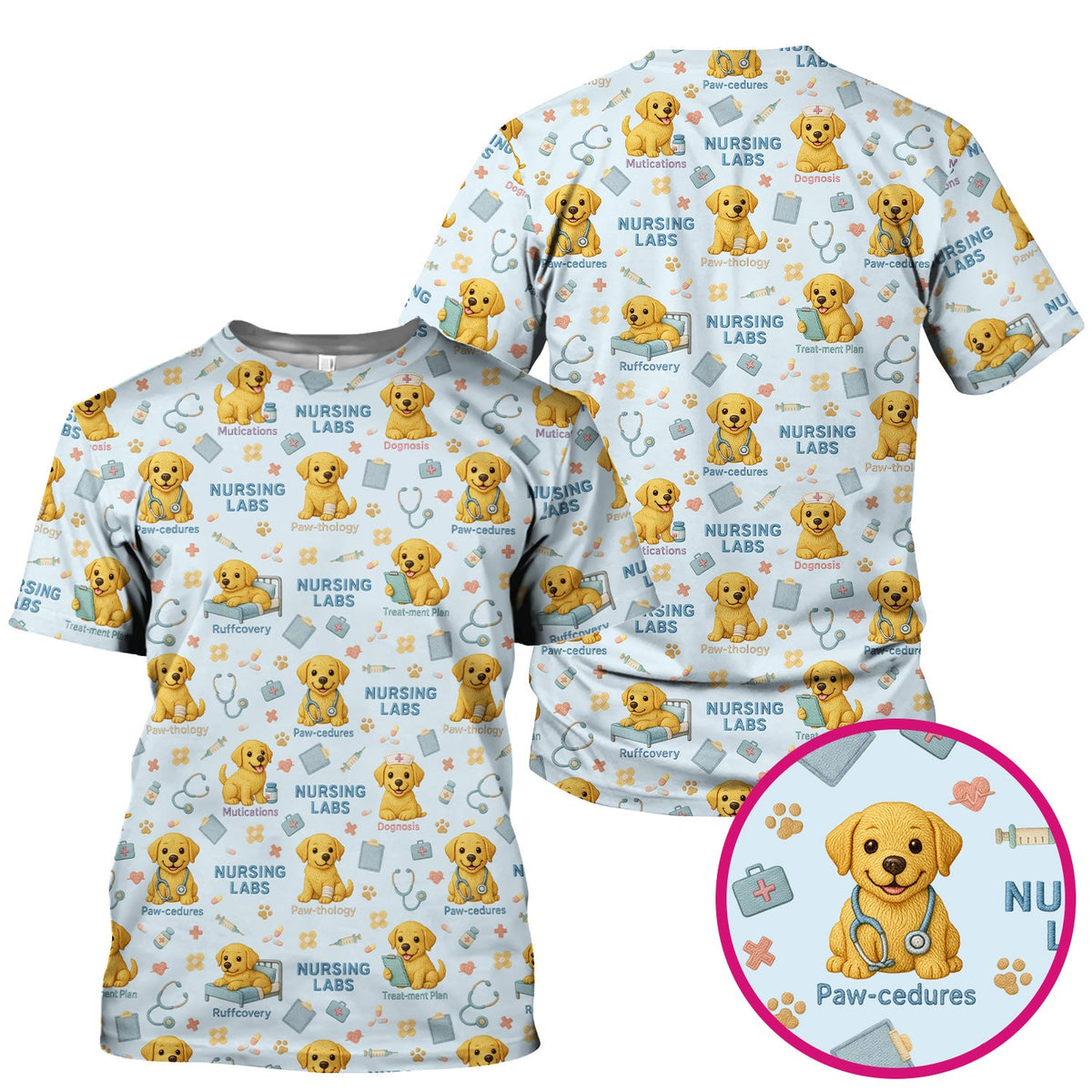 Labrador Nursing Scrub Top, Cute Dog Pattern Nurse Uniform,  Comfortable Scrubs For Nurses
