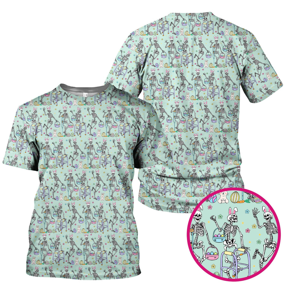 Fun Skeleton Bunny Nurse Scrub Top - Easter Gift