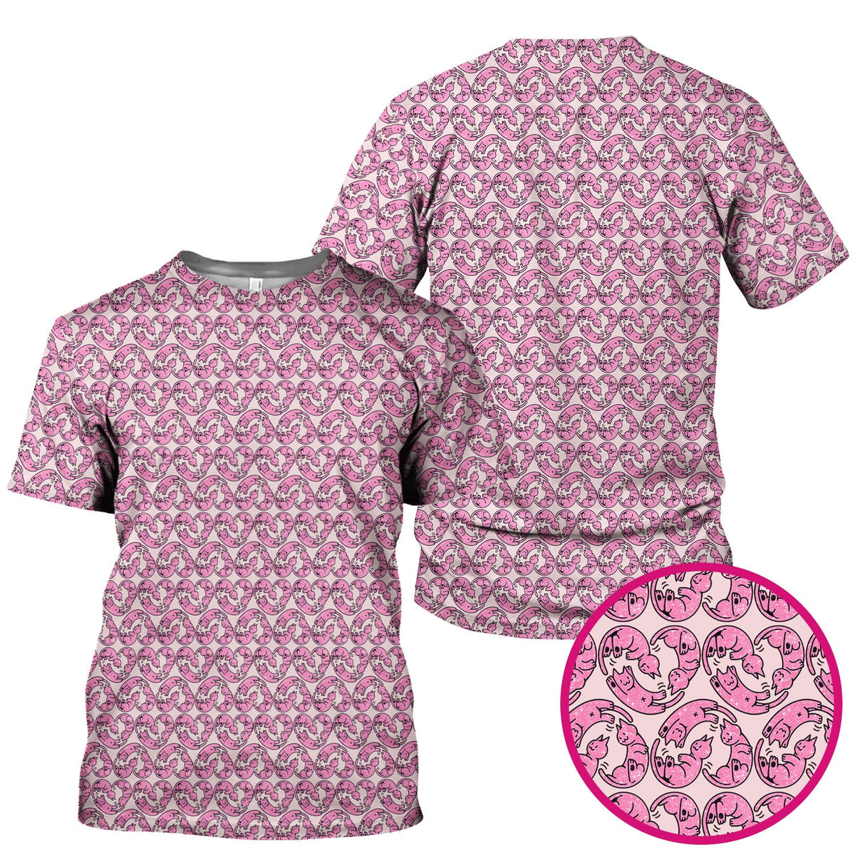 Pink Cat Cartoon Nurse Scrub Top
