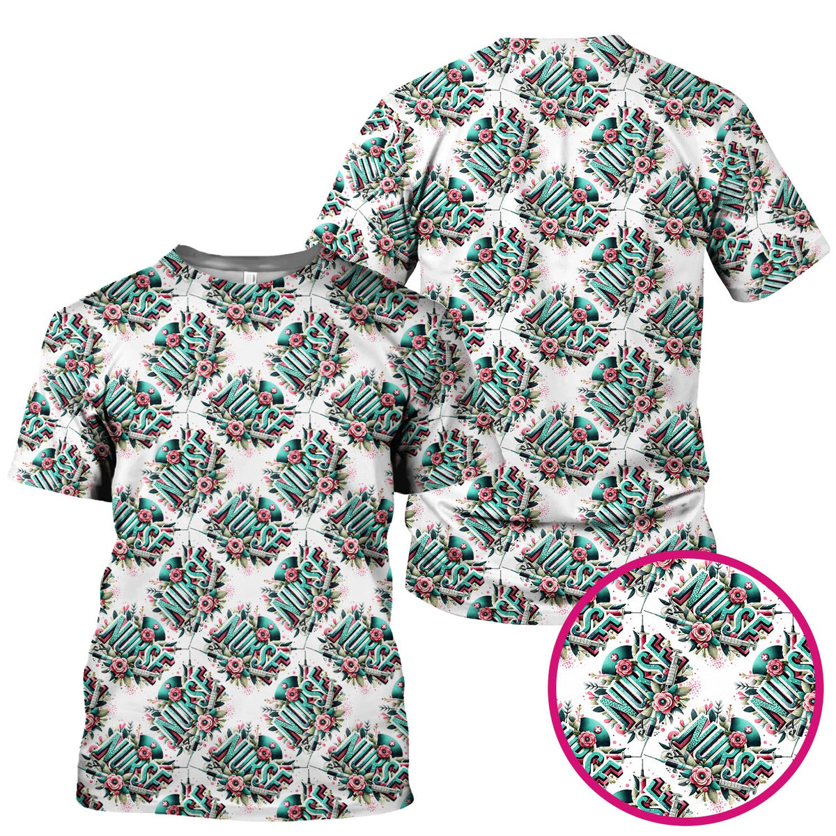Typography Floral Nurse Scrub Top