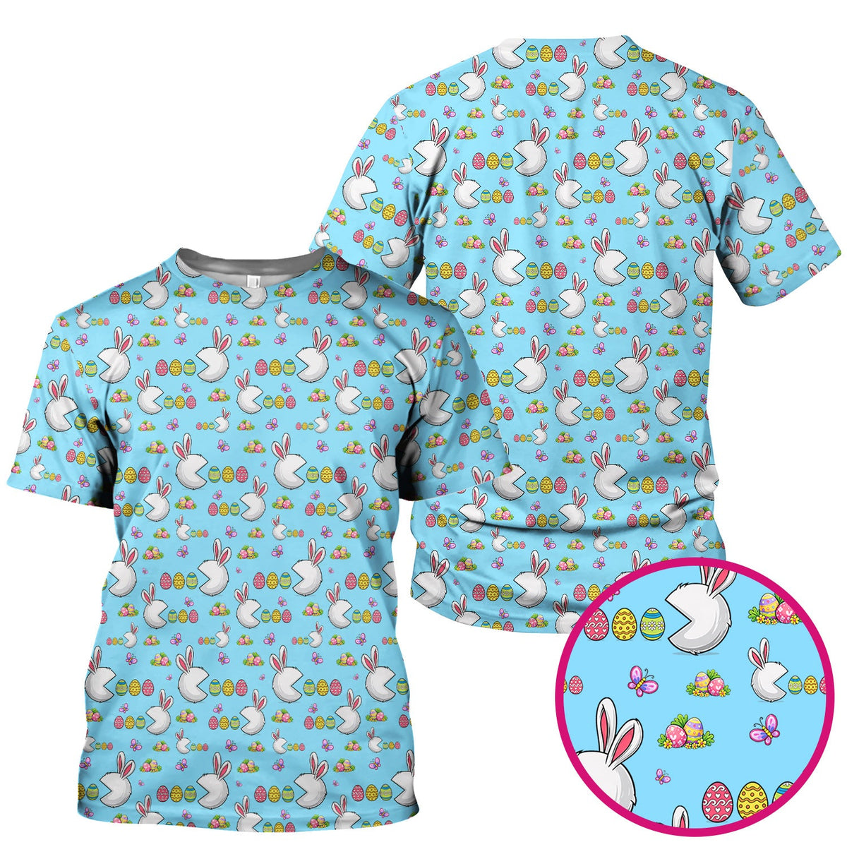 Easter Bunny and Colorful Eggs Print Scrub Top, Breathable Fabrics Nursing Uniform