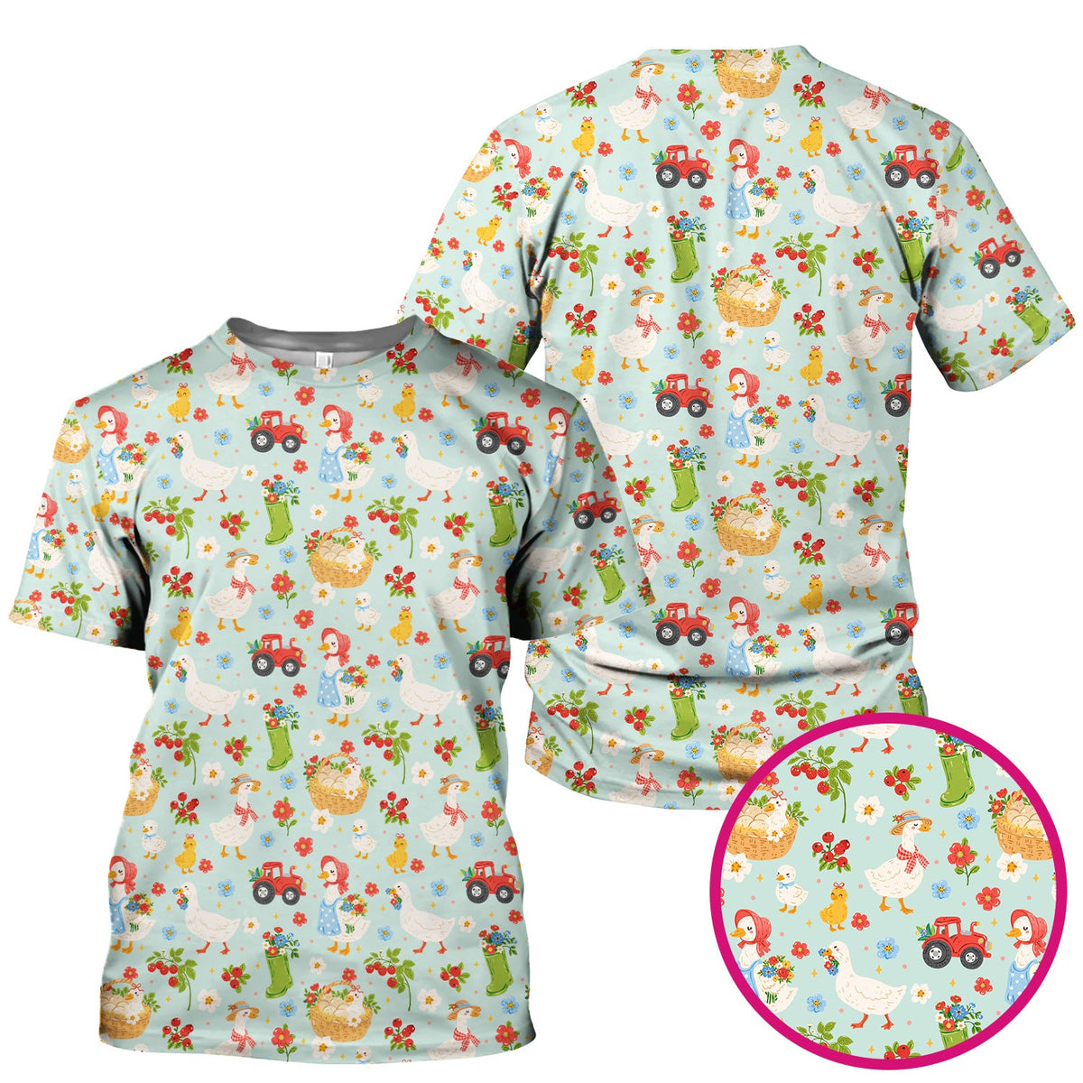 Farm Duck Chicken Tractor Flower Basket Nurse Scrub Top
