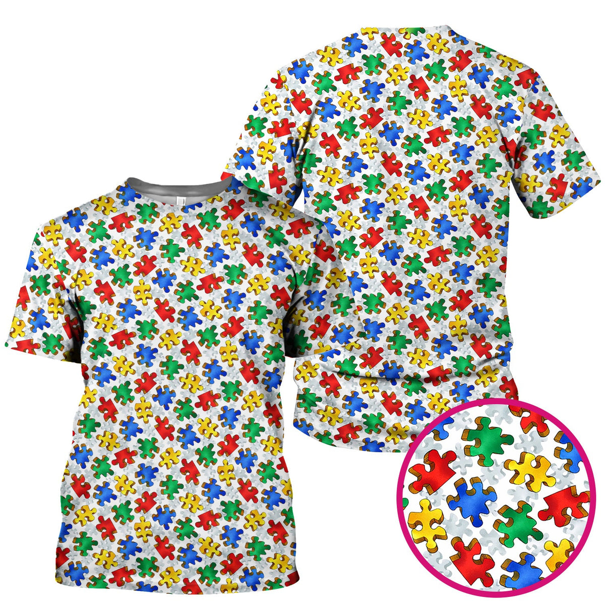 Colorful Autism Puzzle Piece Nurse Scrub Top