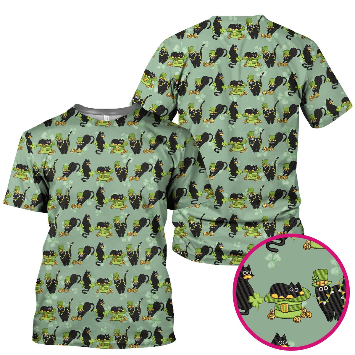 St Patrick Black Cat Clover Nurse Scrub Top