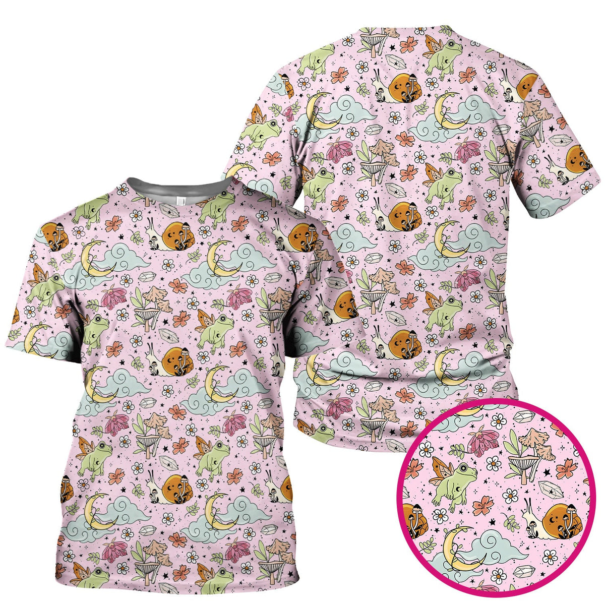 Whimsical Frog Moon Mushroom Nurse Scrub Top