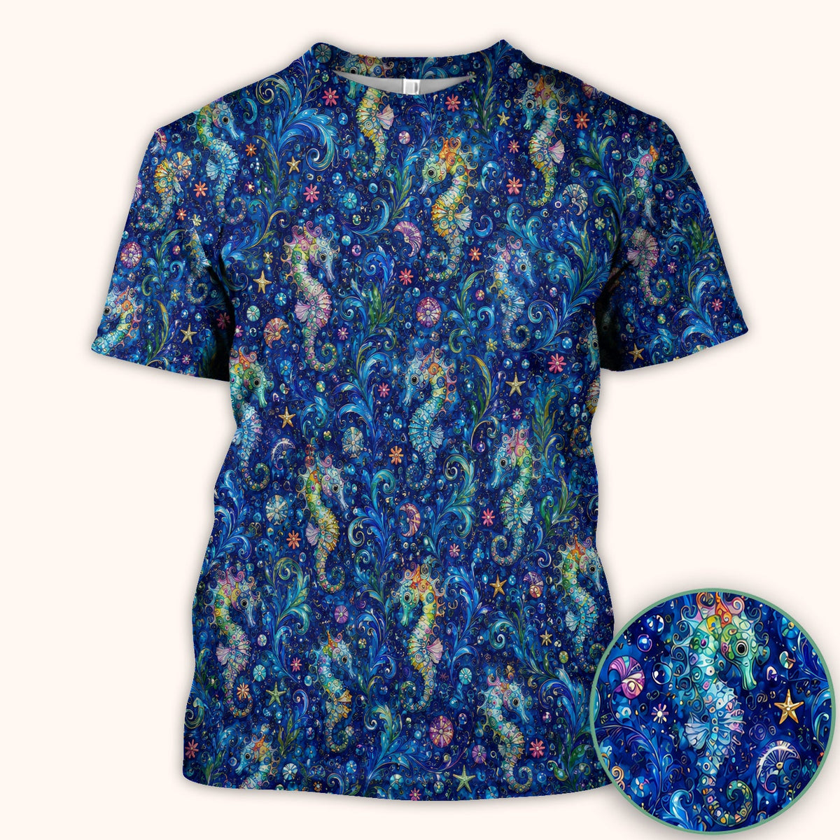 Vibrant Seahorse Ocean Swirl Nurse Scrub Top
