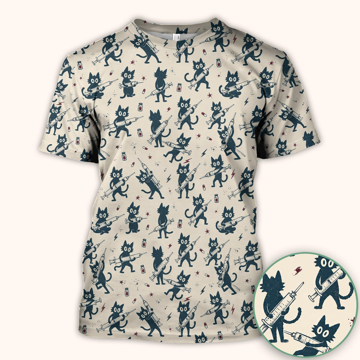 Black Cats With Syringes Nurse Scrub Top