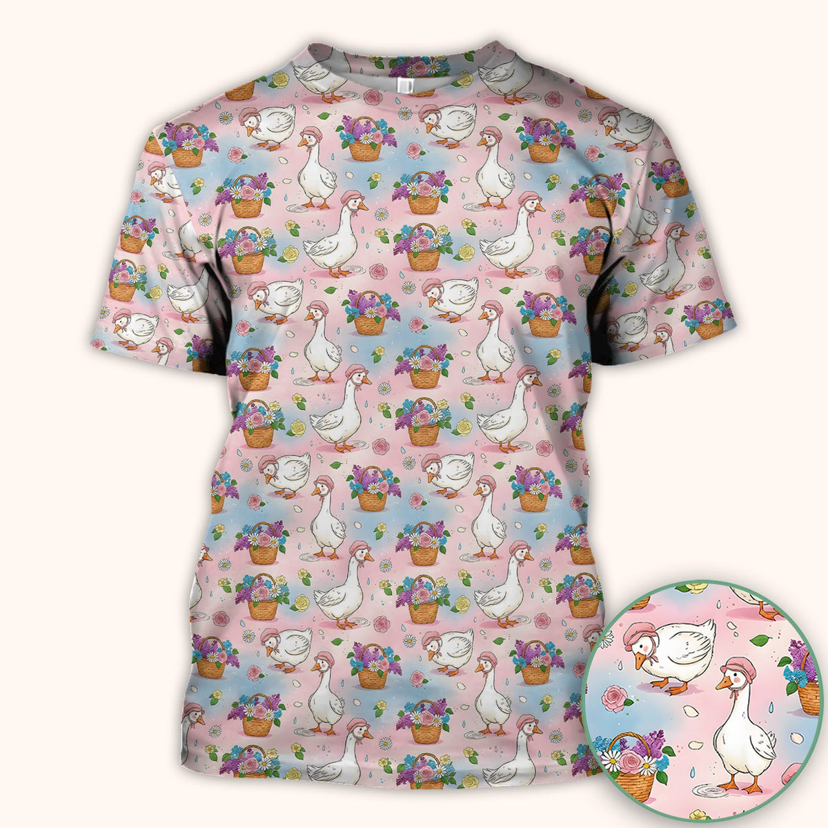 Spring Goose Flower Basket Nurse Scrub Top