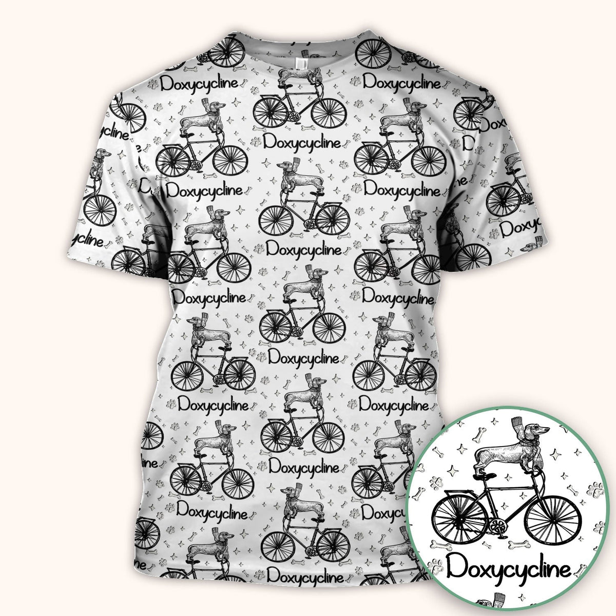 Funny Doxycycline Dog Bicycle Print Scrub Top, Comfortable Scrubs for Nurses