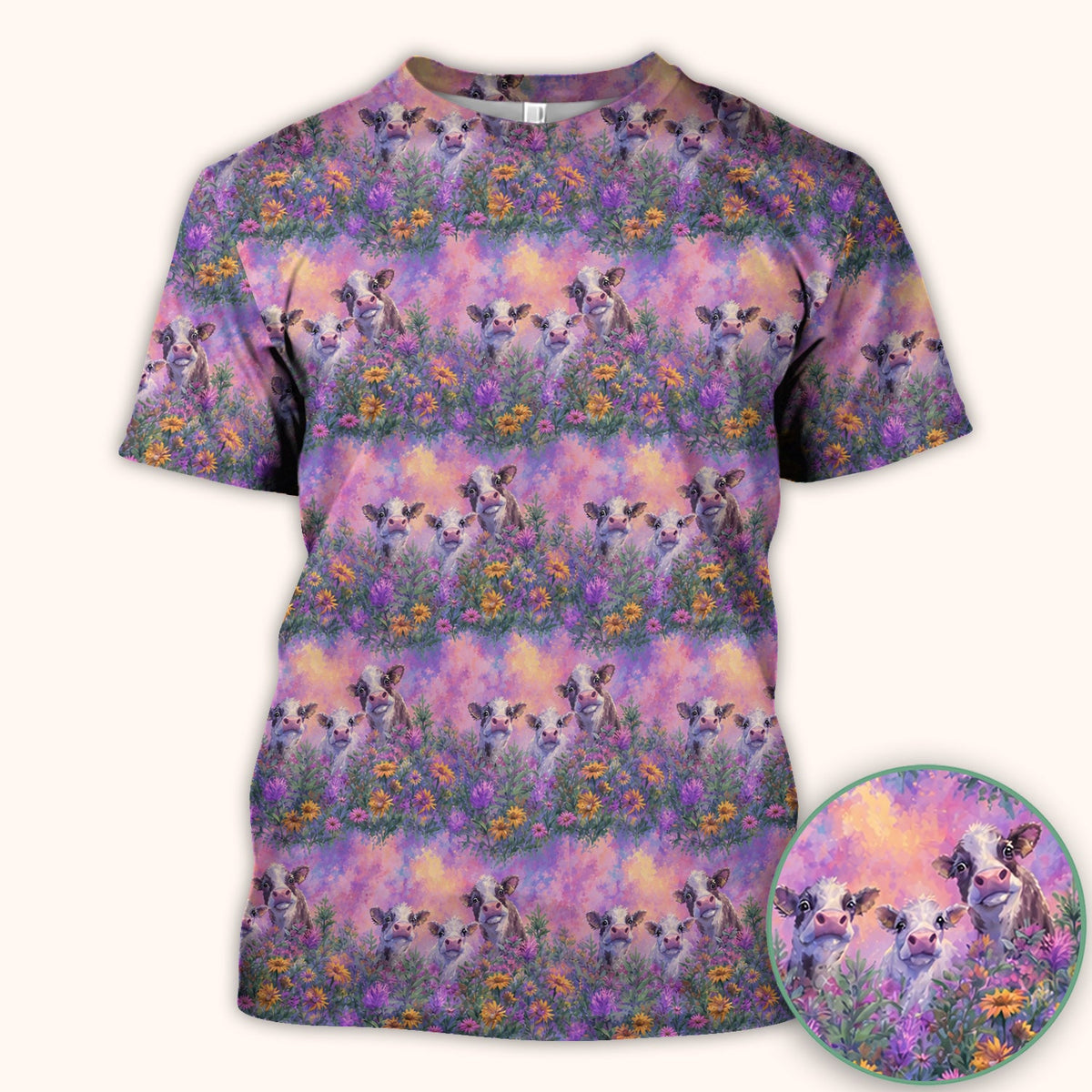 Pastel Cow Meadow Flower Nurse Scrub Top