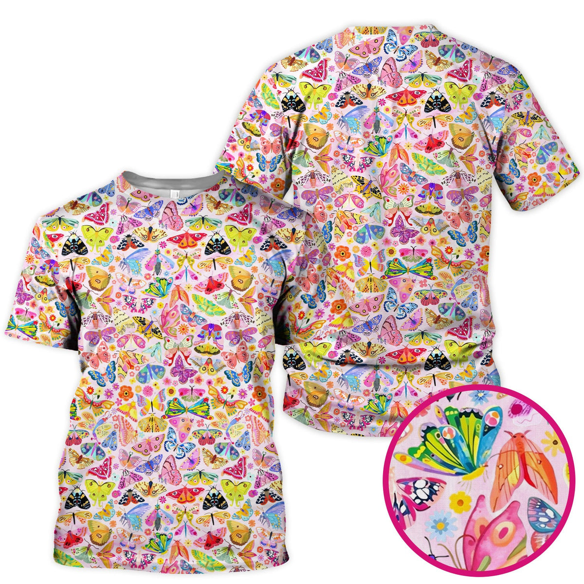 Cute Bright Butterfly Moth Floral Nurse Scrub Top
